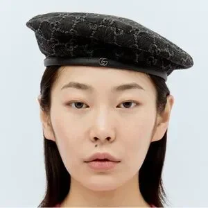 Gucci: GG Denim Beret (Black/ Grey) Gucci Denim Beret, in Black | Lyst main image 2